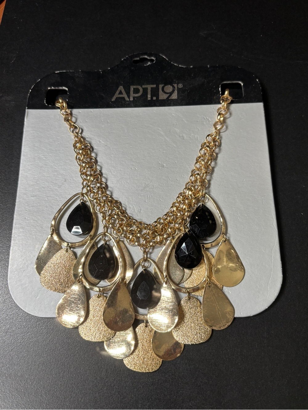 Apt. 9 Gold-tone Necklace with Black Teardrop Stones